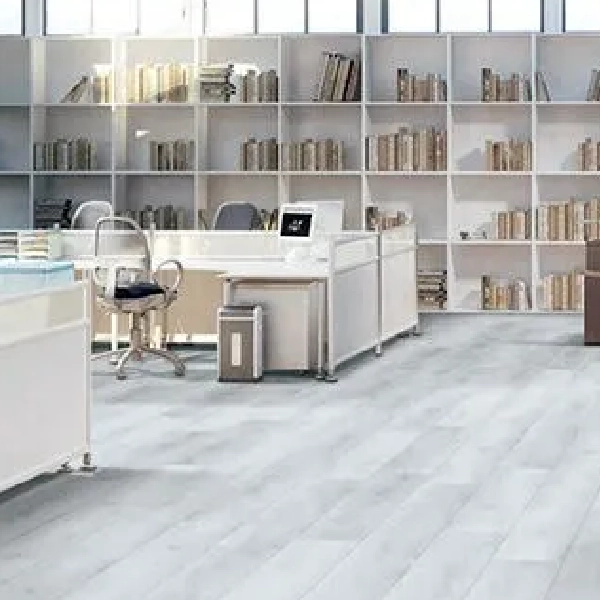 SPC flooring with a very light, nearly white in a bright office space