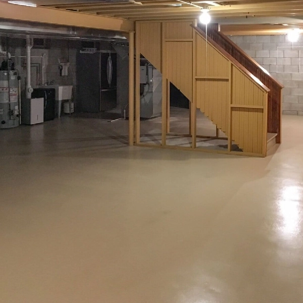 Beige epoxy basement floor