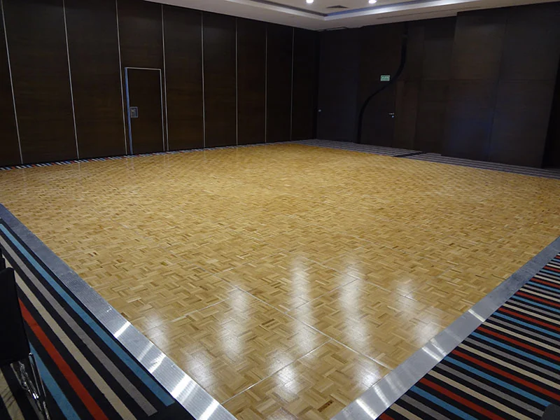 Maple parquet dance floor with striped border trim