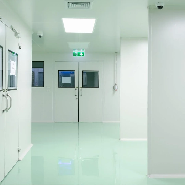 Mint green, glossy resin floor in a hospital hallway