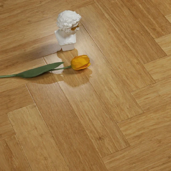 Natural bamboo flooring in herringbone layout
