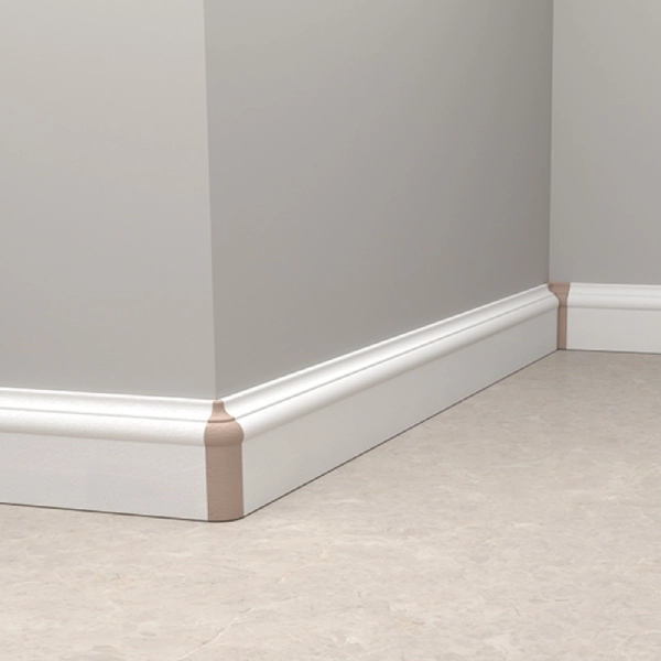 PVC skirting installed in interior wall corner