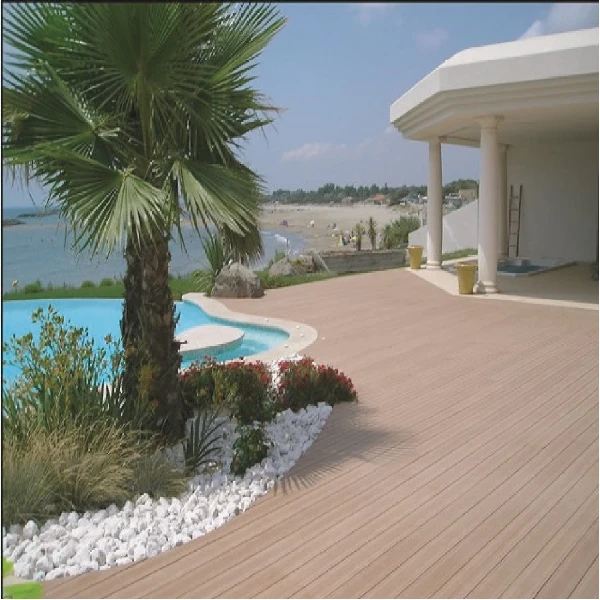 WPC (Wood-Plastic Composite) flooring in a light tan color.