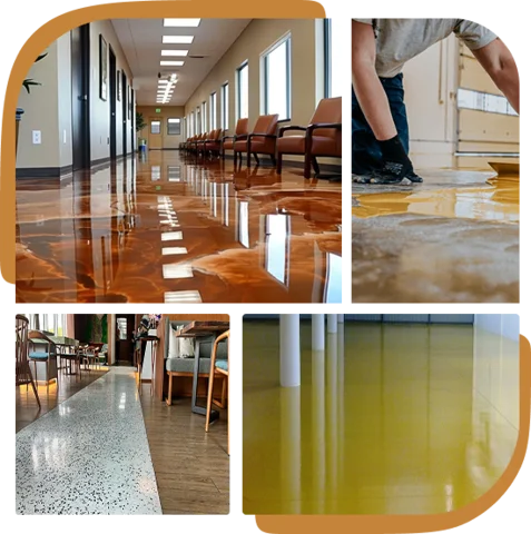 collage of four epoxy floor applications