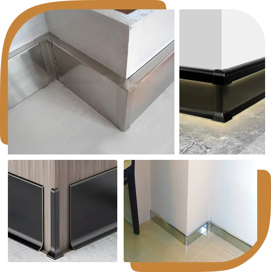 college of four showing different styles of stainless steel skirting