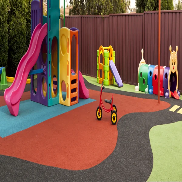 colorful children's playground featuring TPV safety flooring