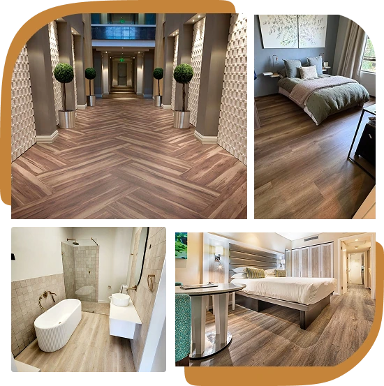 different views of hotel showing vinyl flooring