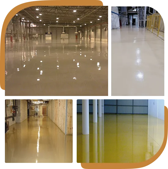 frame of epoxy flooring in various basements
