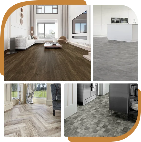 vinyl flooring in stone and wood look that is installed in various areas
