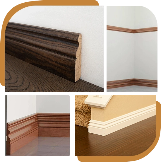 wooden skirting in diiferent places